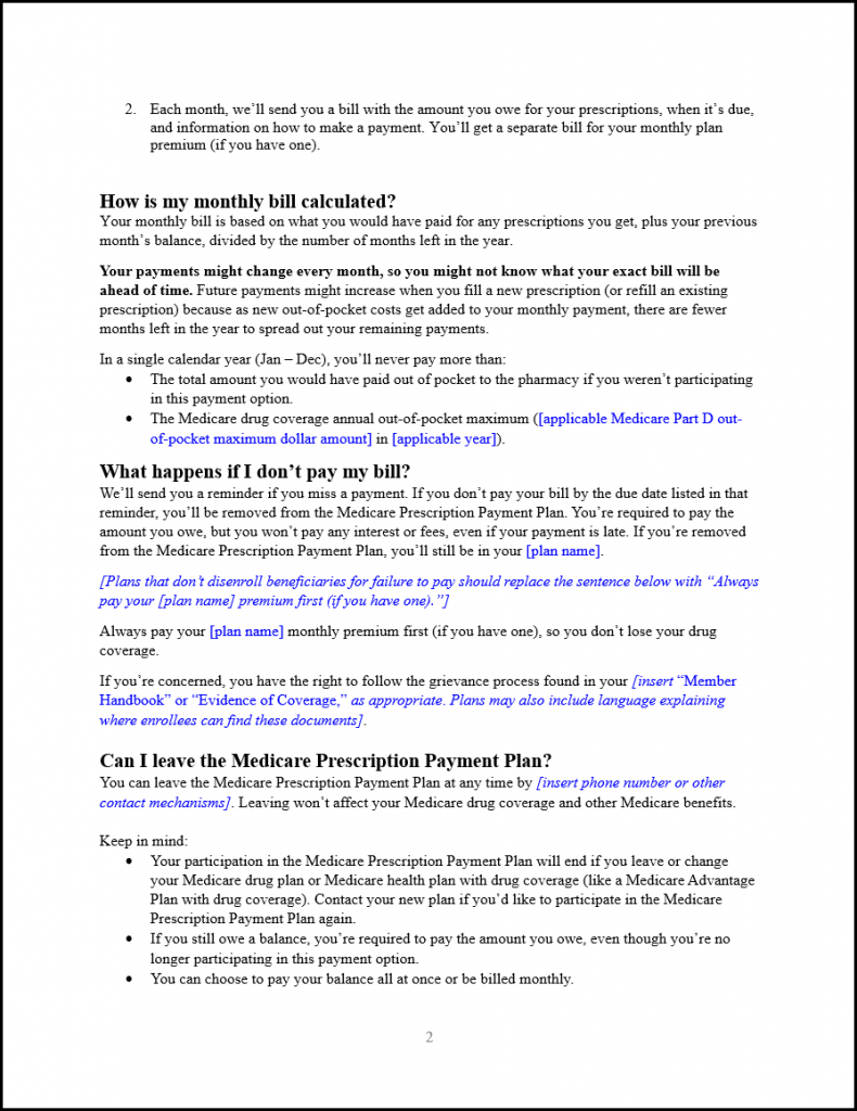 Medicare Prescription Payment Plan Acceptance Notification Final Page 2