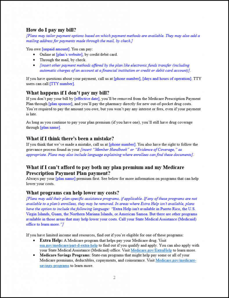 Medicare Prescription Payment Plan Failure to Pay Notice Final Page 2