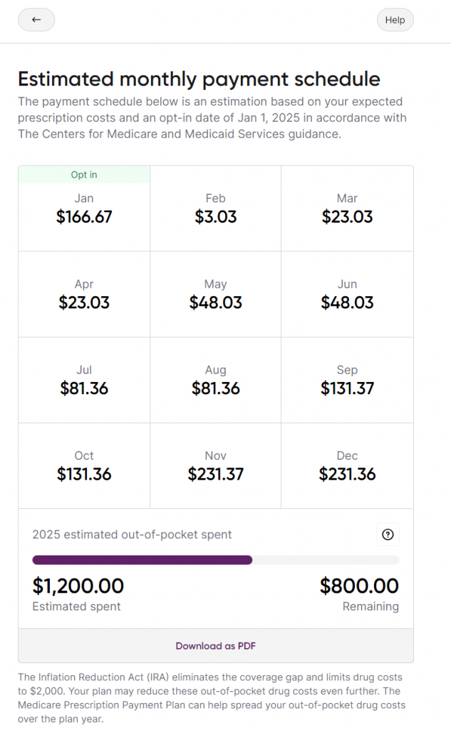 Humana Medicare Prescription Payment Plan Webpage